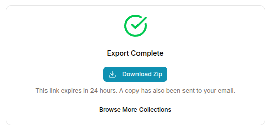 The export-complete screen with a download button